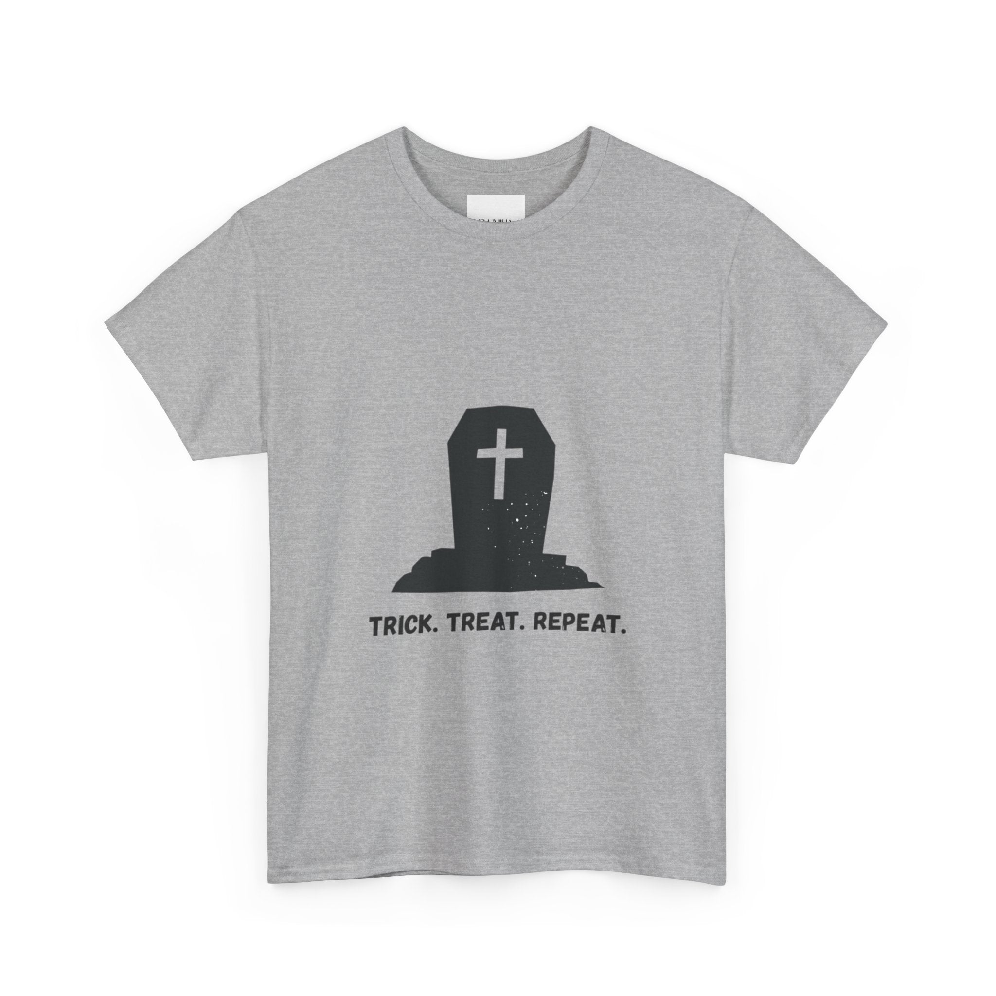 Halloween Unisex Heavy Cotton Tee | Trick Treat Repeat | Spooky T-Shirt for Halloween, Fall Fashion, Costume Party, Ghosts, Ghouls
