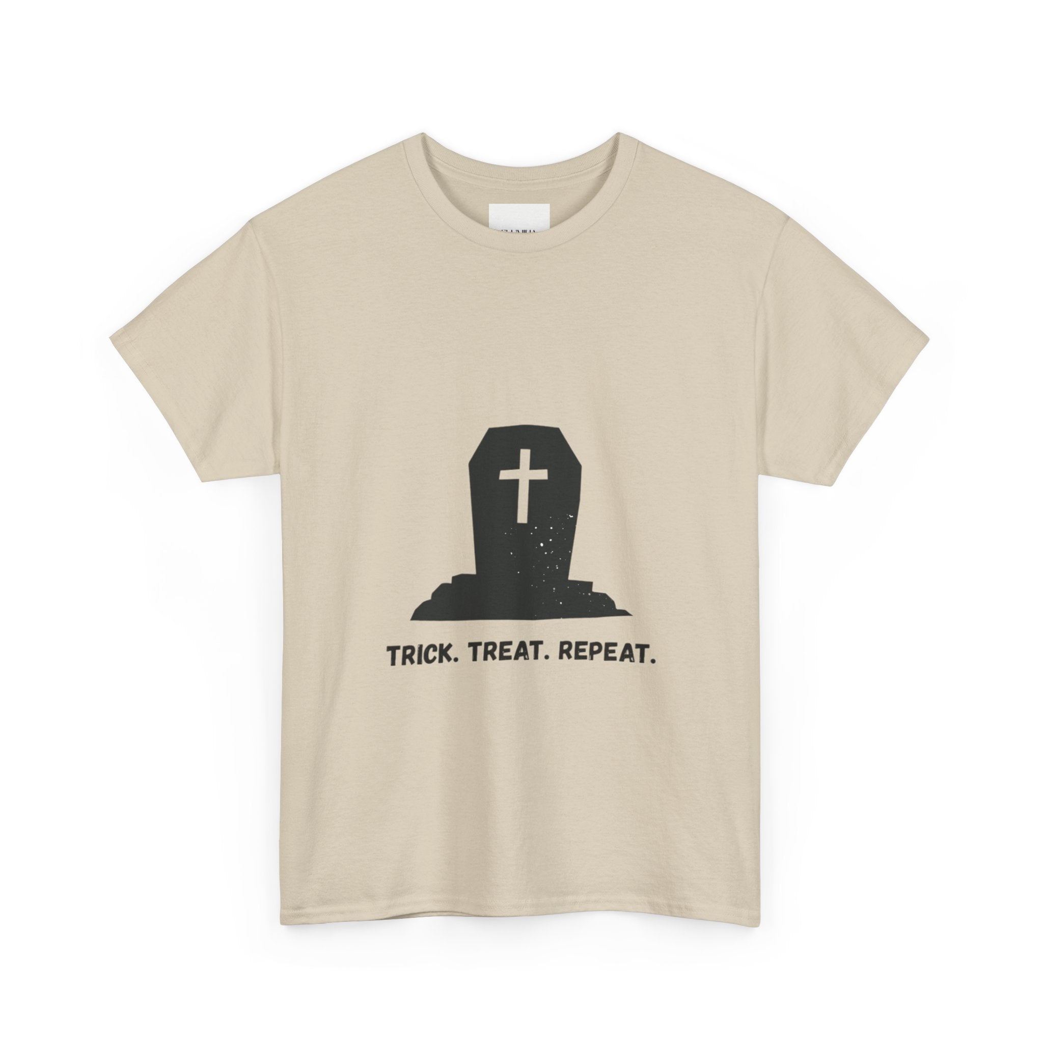 Halloween Unisex Heavy Cotton Tee | Trick Treat Repeat | Spooky T-Shirt for Halloween, Fall Fashion, Costume Party, Ghosts, Ghouls