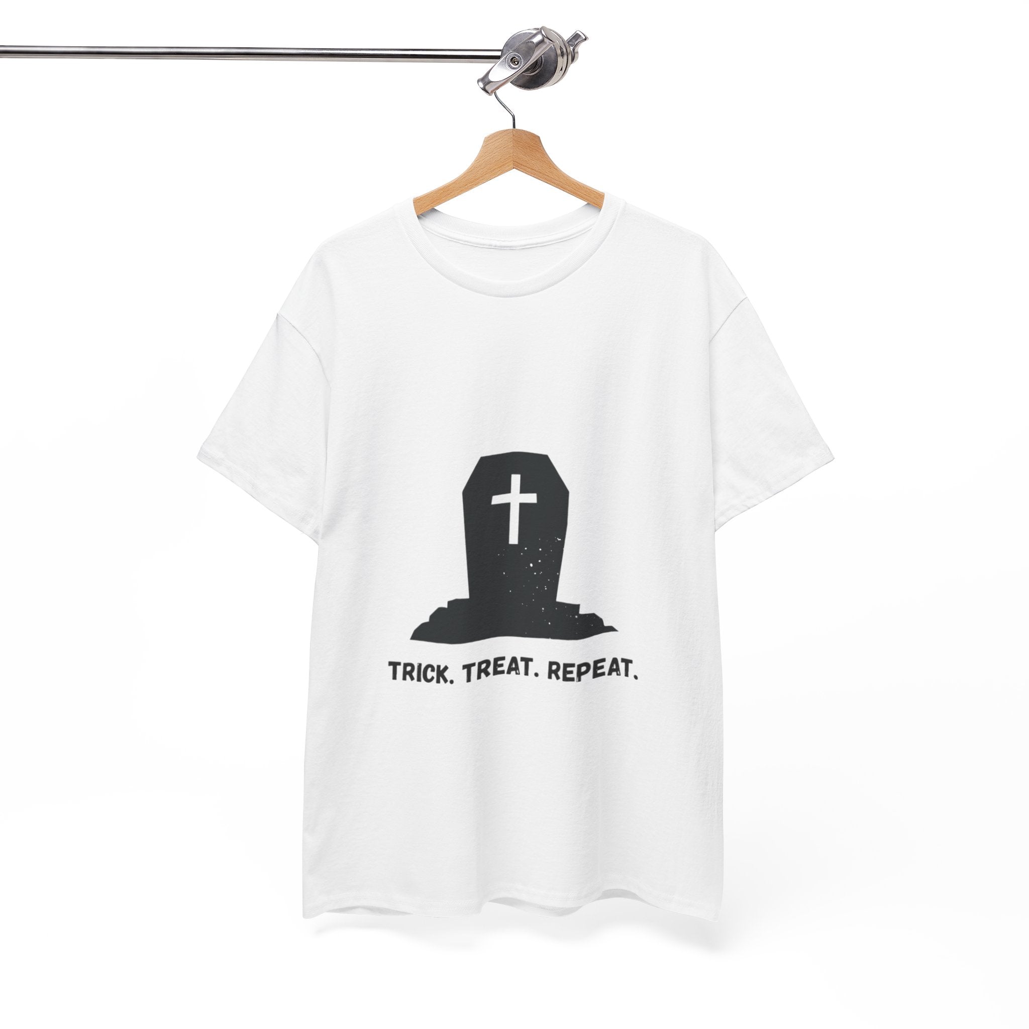 Halloween Unisex Heavy Cotton Tee | Trick Treat Repeat | Spooky T-Shirt for Halloween, Fall Fashion, Costume Party, Ghosts, Ghouls