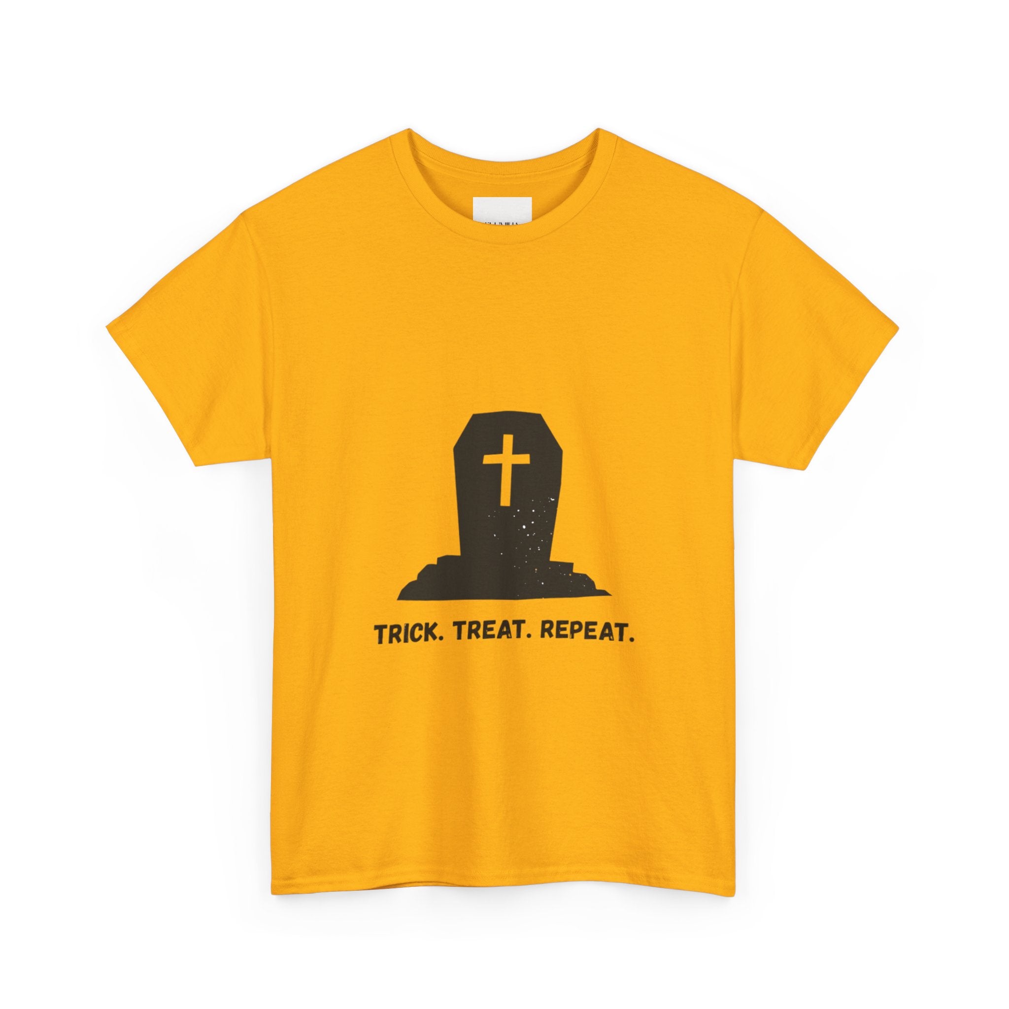 Halloween Unisex Heavy Cotton Tee | Trick Treat Repeat | Spooky T-Shirt for Halloween, Fall Fashion, Costume Party, Ghosts, Ghouls