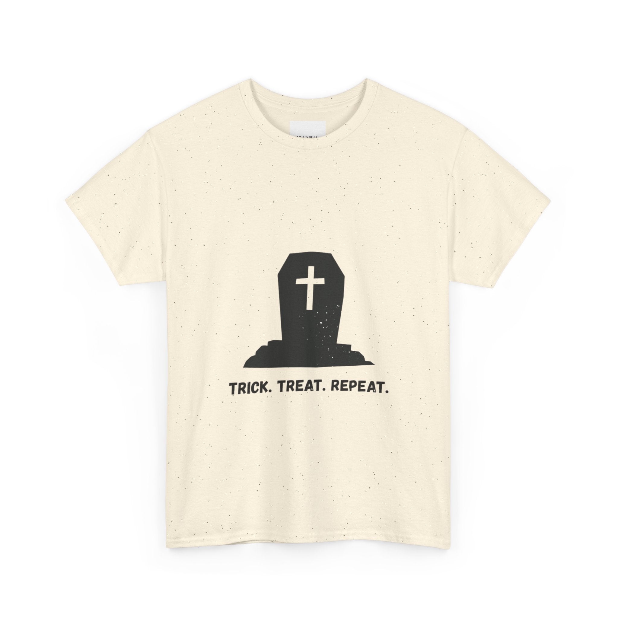 Halloween Unisex Heavy Cotton Tee | Trick Treat Repeat | Spooky T-Shirt for Halloween, Fall Fashion, Costume Party, Ghosts, Ghouls