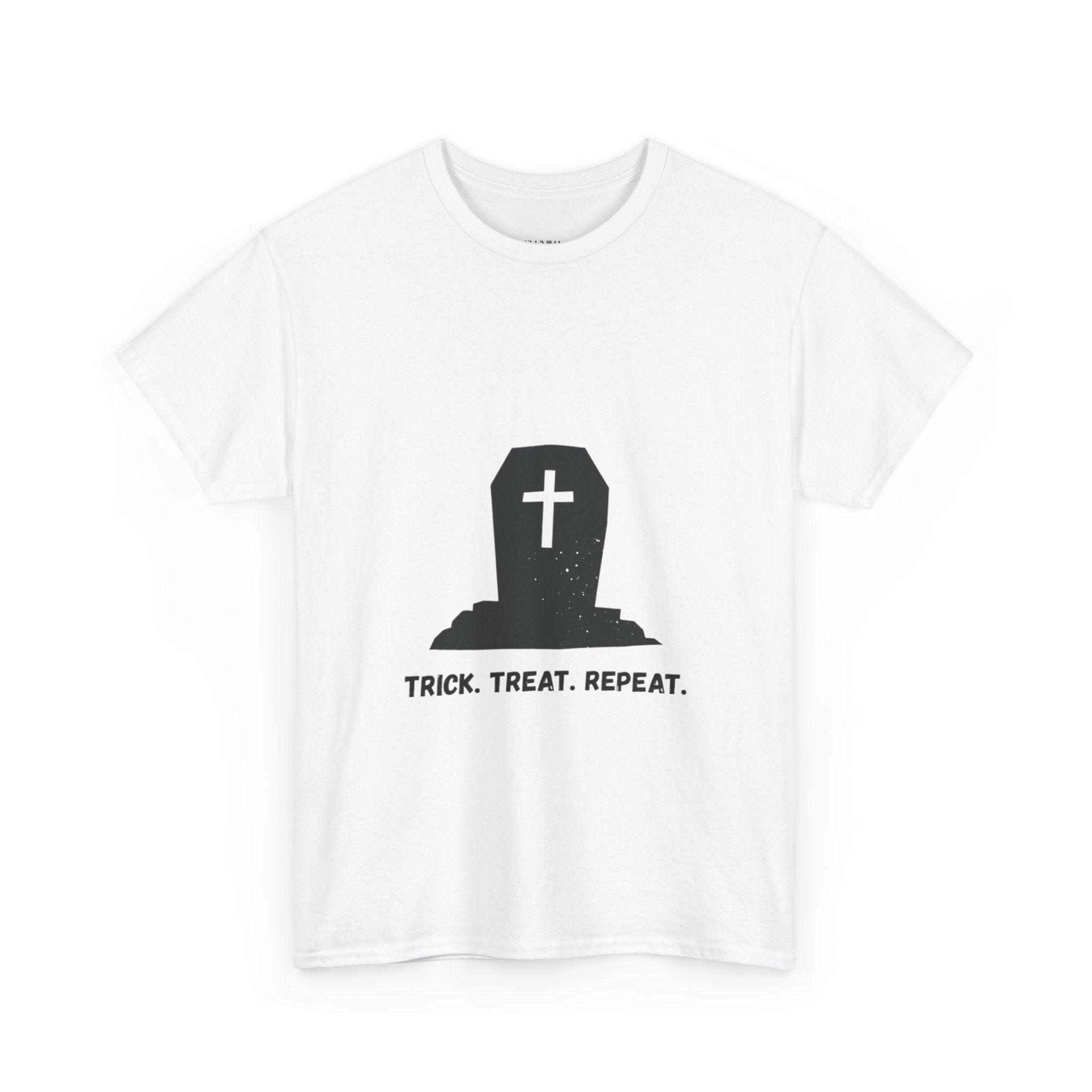 Halloween Unisex Heavy Cotton Tee | Trick Treat Repeat | Spooky T-Shirt for Halloween, Fall Fashion, Costume Party, Ghosts, Ghouls